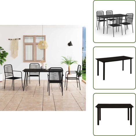 Tavolo in vetro temperato - vidaXL Set da Pranzo da Esterni 5 pz in Corda di Cotone e Acciaio Nero - Sedie in acciaio