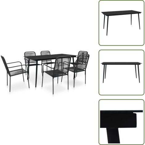 Tavolo in vetro temperato - vidaXL Set da Pranzo da Esterni 7 pz in Corda di Cotone e Acciaio Nero - Sedie in corda di cotone