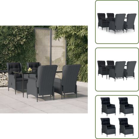 Tavolo in vetro temperato - vidaXL Set da Pranzo da Giardino 5 pz Grigio Scuro in Polyrattan - Sedie in rattan PE