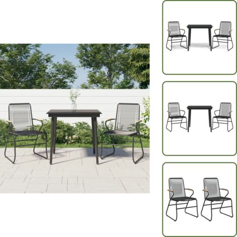 Tavolo in vetro - vidaXL Set da Pranzo da Giardino 3 pz Nero in Rattan PVC - Sedie in rattan PVC