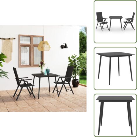 Tavolo in vetro - vidaXL Set da Pranzo da Giardino 3 pz Nero - Sedie in rattan