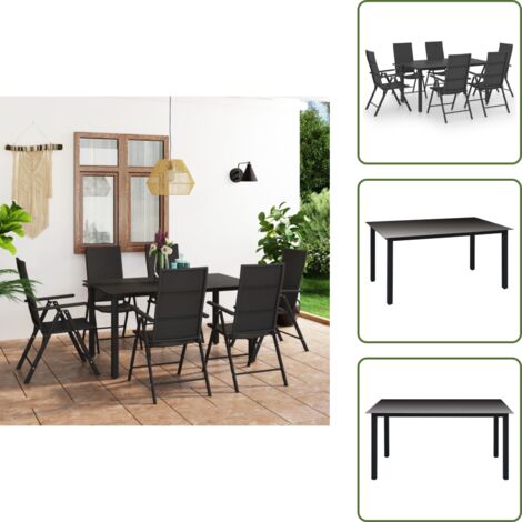 Tavolo in vetro - vidaXL Set da Pranzo da Giardino 7 pz Nero - Sedie in rattan