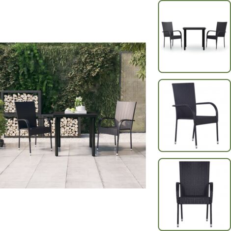 Tavolo in vetro - vidaXL Set Mobili da Pranzo per Giardino 3 pz Nero - Sedie in rattan
