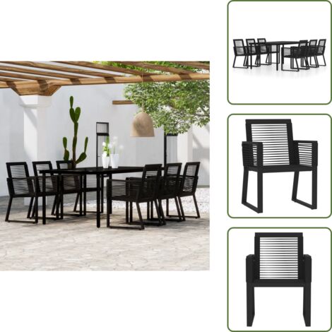 Tavolo in vetro - vidaXL Set Mobili da Pranzo per Giardino 7 pz Nero - Sedie in rattan