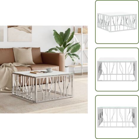 Tavolo in vetro - vidaXL Tavolino da Salotto Argento 80x80x40 cm in Acciaio Inox e Vetro - Tavolino moderno