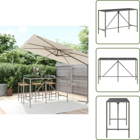 Tavolo in vetro - vidaXL Tavolo da Bar con Piano in Vetro Grigio 180x70x110cm Polyrattan - Tavolo in rattan