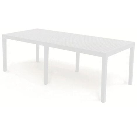 SALONE SRL Tavolo in resina da esterno 6 gambe giardino estensibile allungabile effetto doghe bianco Indo
