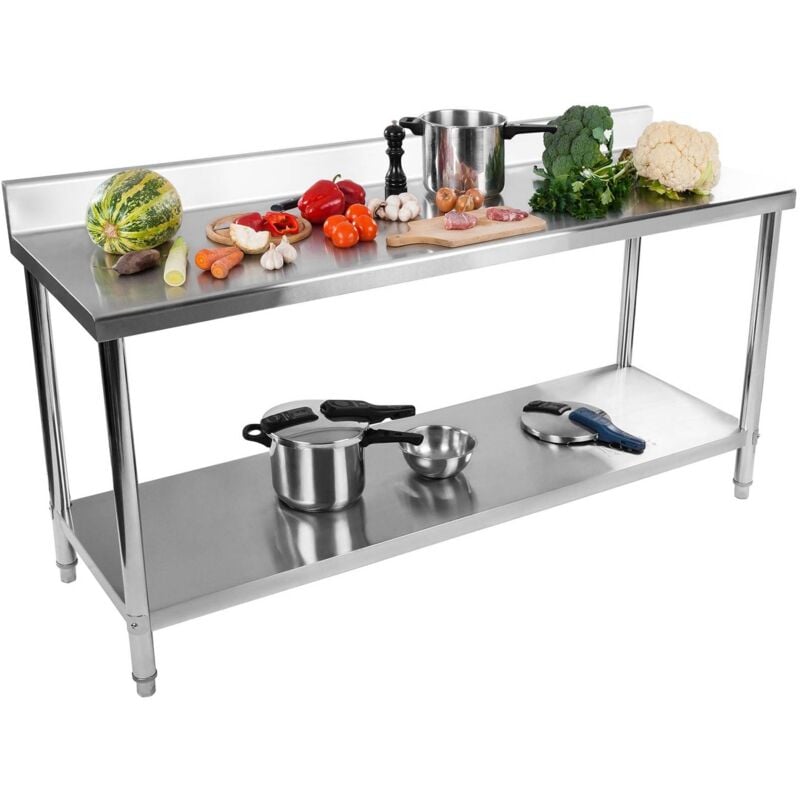 Tavolo Inox Acciaio Inossidabile Banco Da Lavoro Alzatina 180 x 60 Cm 170 Kg