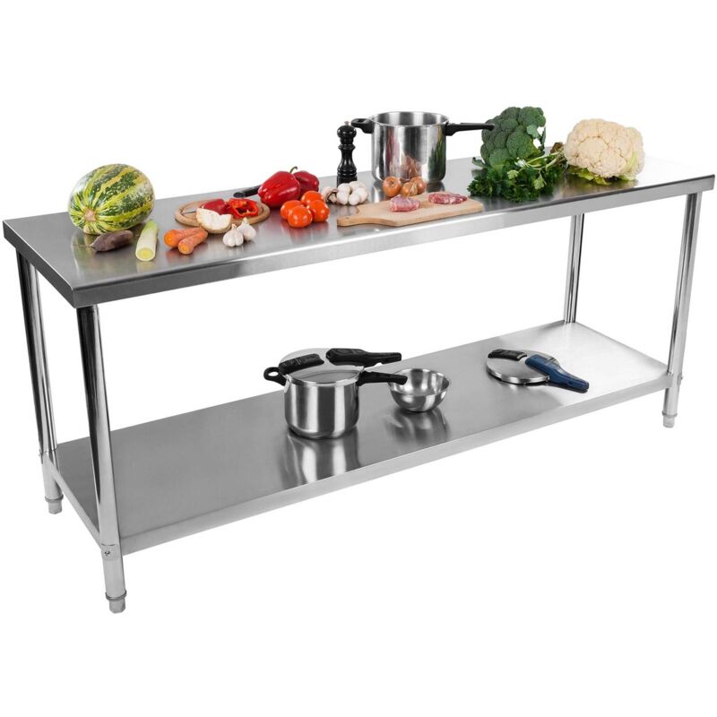 Tavolo Inox Banco Da Lavoro Piano Cucina Gastronomia Acciaio Inox 200x60cm 195kg