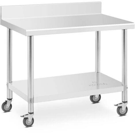 Tavolo Acciaio Inox Con Alzatina Piano Cucina Banco Da Lavoro 200 x 60 cm  160 kg