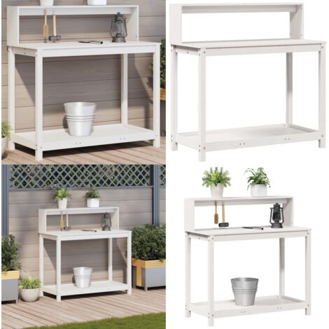 Tavolo Invaso con Ripiani Bianco 108x50x109,5 cm Massello Pino - Tavolo in legno - Tavolo da giardino