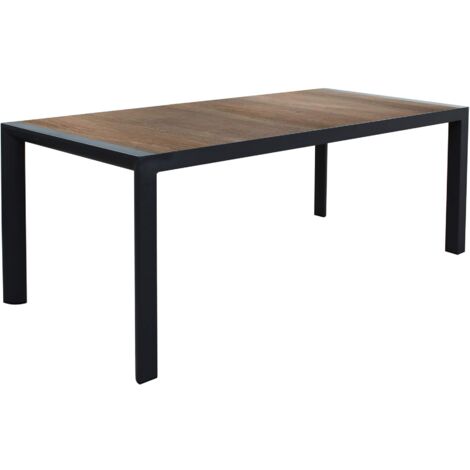 Tavolo lungo rettangolare 195x90 cm da esterno giardino con struttura in alluminio e piano in ceramica effetto legno Iron Woody -  White