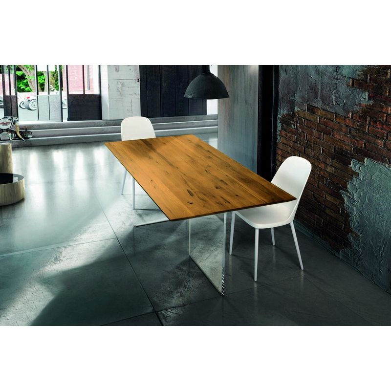 Tavolo massello rovere nodato e vetro sp. 4 160x90 cm (Grano) - Marrone