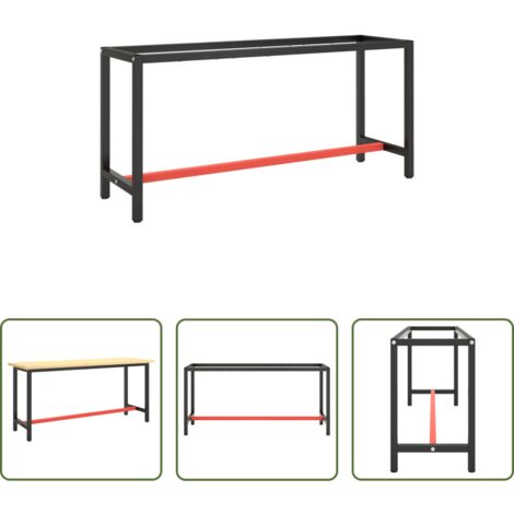 Tavolo metallico -  Telaio Banco da Lavoro Nero e Rosso Opaco 170x50x79 cm Metallo