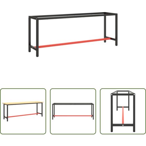 Tavolo metallico -  Telaio Banco da Lavoro Nero e Rosso Opaco 210x50x79 cm Metallo