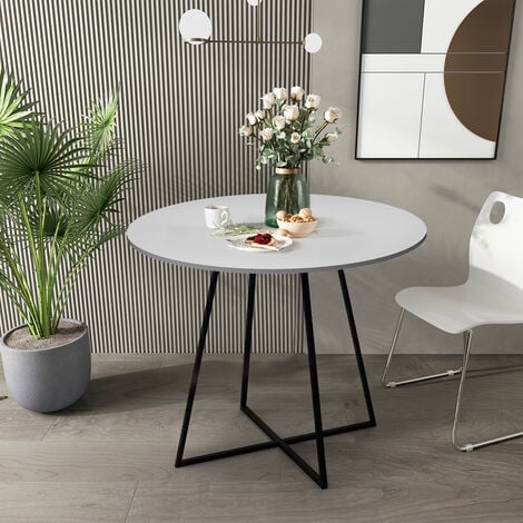 AHD AMAZING HOME DESIGN Tavolo moderno rotondo 100cm bianco gambe metallo nero sala da pranzo Marmor