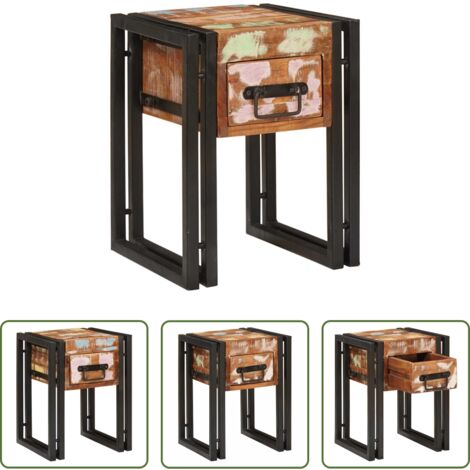 Tavolo moderno -  Tavolino con cassetto 30 x 30 x 40 cm Legno Recuperato Massello