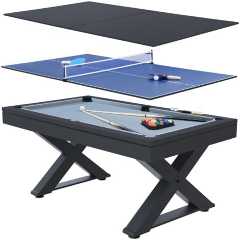 Tavolo multigioco 3 in 1 biliardo e ping pong in legno grigio DENVER