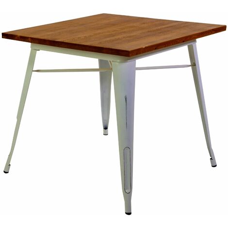 Tavolo New Bristol 80x80xh76 cm in Ferro Bianco Antico con Top in Legno