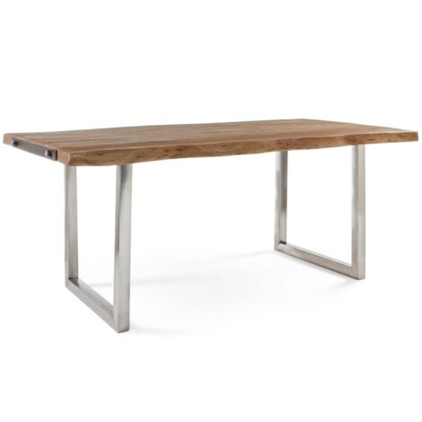Tavolo Osbert rettangolare, con gambe in acciaio, piano in legno di acacia, stile moderno -180 x 90 cm