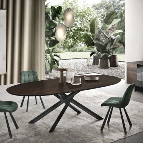 Tavolo ovale fisso con piano in Rovere Termico 210 cm RON