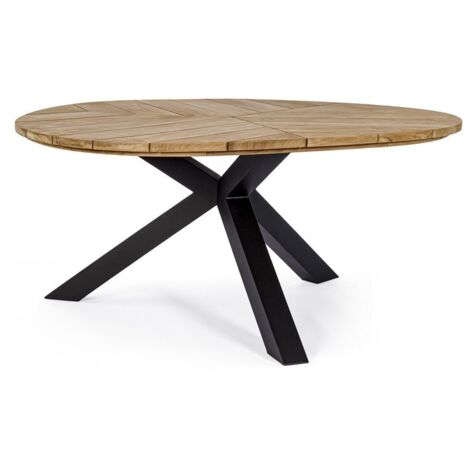 Tavolo ovale "Palmdale" con piano in legno teak, gambe in alluminio, per esterno -Antracite / Ø 160 cm