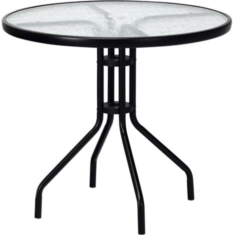 Tavolo patio 70cm piano vetro temperato gambe metallo foro ombrellone Tavolino rotondo caffè