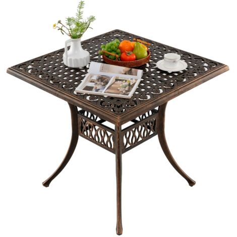 Tavolo patio foro ombrellone 4,8 cm alluminio fuso Tavolo patio 4 persone Bronzo antico