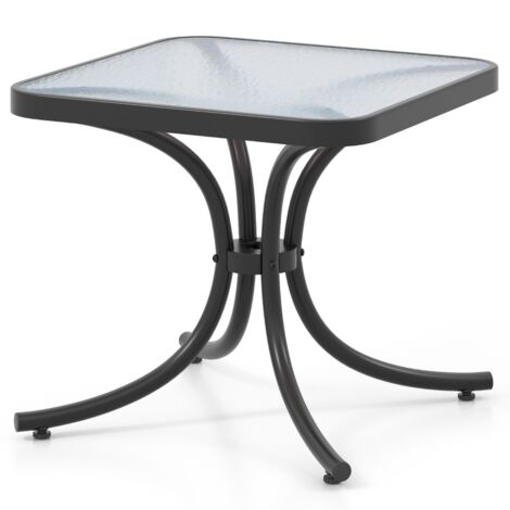Tavolo patio piano vetro temperato Tavolino esterno 50cm telaio metallo robusto Nero