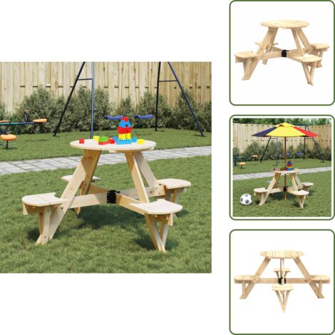 Tavolo per bambini - vidaXL Tavolo da Picnic per 4 Bambini Rotondo con Foro in Legno Abete - Tavolo rotondo