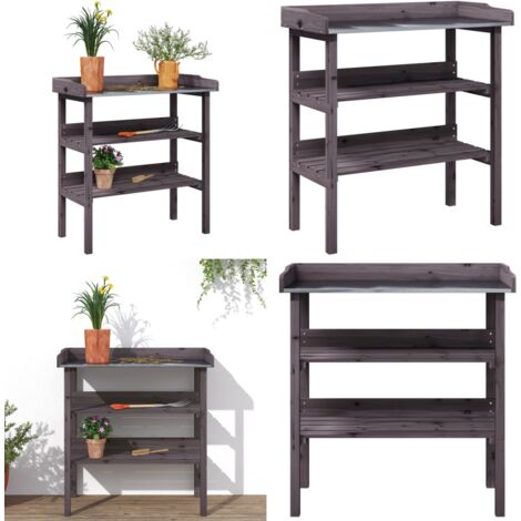 Tavolo Piante Ripiani Grigio 78x38x,82,5cm Legno Massello Abete - Tavolo da giardino - Tavolo in legno