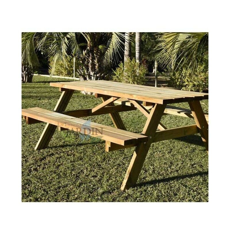 Tavolo da Picnic Esterno in legno trattato 177x152x71 cm, con due panche pieghevoli, per 6-8 adulti