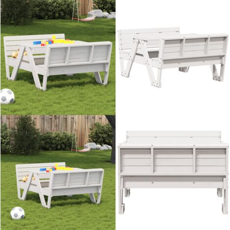 Tavolo Picnic per Bambini Bianco 88x122x58 cm Massello di Pino - Tavolo da giardino bambini - Tavolo da picnic in legno