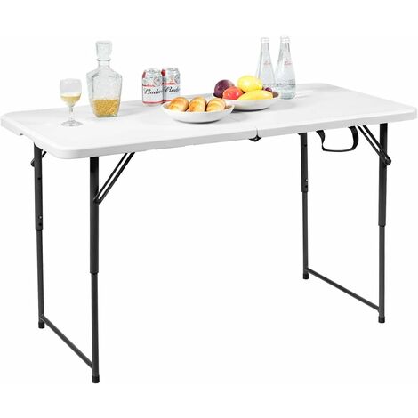 Tavolo Pieghevole da Campeggio, Tavolo da Birra per Giardino Picnic,Altezza Regolabile e Portatile, Bianco, 122 x 61 x 74CM
