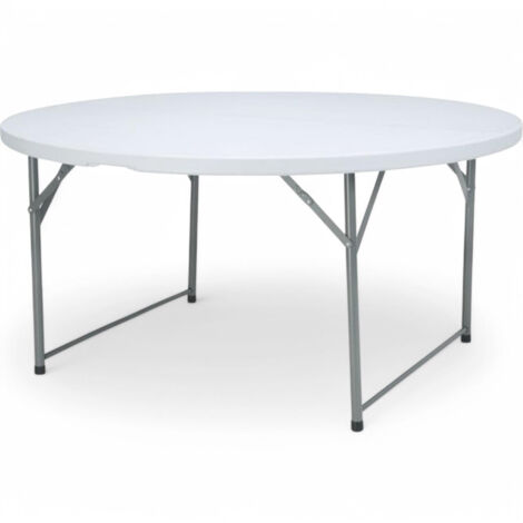Tavolo pieghevole da esterno con struttura in acciaio grigio e funzione di bloccaggio automatico con dimensione 150x4.8xH74 cm