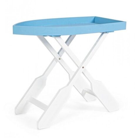 Tavolo Pieghevole da Giardino 60x30x56 cm in Legno Bianco e Azzurro
