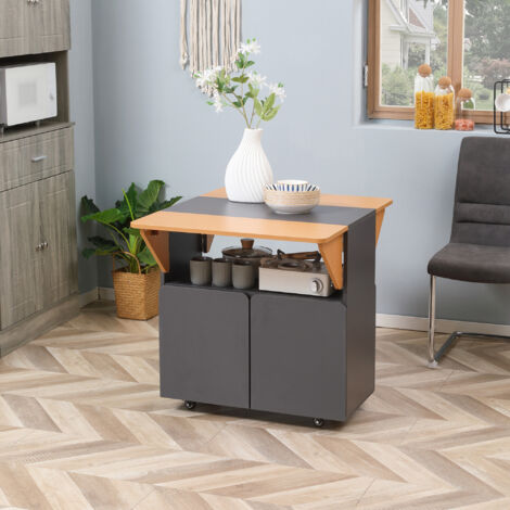 Tavolo Pieghevole Salvaspazio per 4 Persone max con 4 Ruote, Ripiano Nascosto e Armadietto con Ante, 70x83x75 cm, Giallo e Grigio