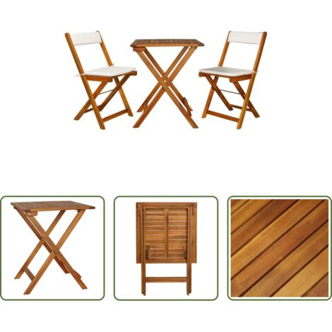 Tavolo pieghevole - Set da Bistrot 3 pz Pieghevole con Cuscini Massello di Acacia