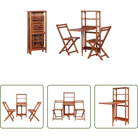 Tavolo pieghevole - Set da Bistrot 3 pz Pieghevole in Legno Massello di Acacia