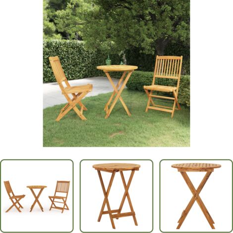 Tavolo pieghevole -  Set da Pranzo da Giardino 3 pz Pieghevole in Massello di Acacia