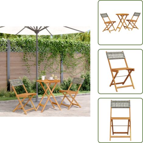 Tavolo pieghevole - vidaXL Set da Bistrot 3 pz Grigio in Polyrattan e Legno Massello - Sedie da pranzo esterno