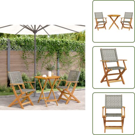 Tavolo pieghevole - vidaXL Set da Bistrot 3 pz Grigio in Polyrattan e Legno Massello - Sedie da pranzo esterno