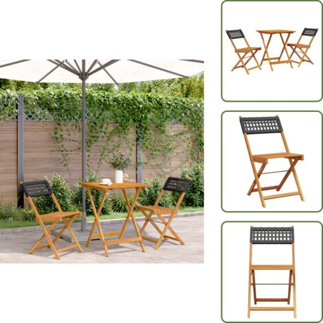 Tavolo pieghevole - vidaXL Set da Bistrot 3 pz Nero in Polyrattan e Legno Massello - Sedie da pranzo esterno