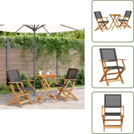 Tavolo pieghevole - vidaXL Set da Bistrot 3 pz Nero in Polyrattan e Legno Massello - Sedie da pranzo esterno