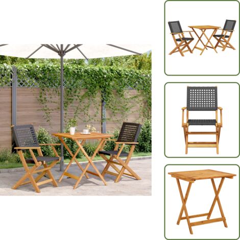 Tavolo pieghevole - vidaXL Set da Bistrot 3 pz Nero in Polyrattan e Legno Massello - Sedie da prato