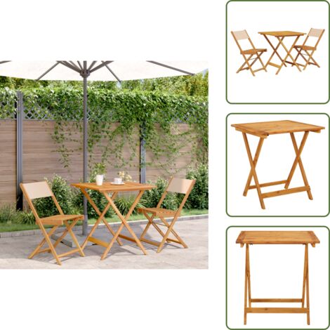 Tavolo pieghevole - vidaXL Set da Bistrot 3pz Beige in Tessuto e Legno Massello - Sedie da pranzo esterno