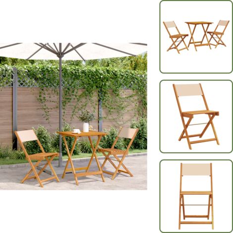 Tavolo pieghevole - vidaXL Set da Bistrot 3pz Beige in Tessuto e Legno Massello - Sedie da pranzo esterno