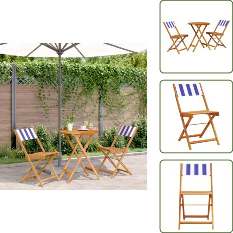 Tavolo pieghevole - vidaXL Set da Bistrot 3pz Blu e Bianco in Tessuto e Legno Massello - Sedie da pranzo esterno