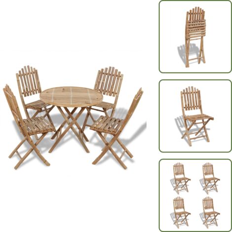 Tavolo pieghevole - vidaXL Set da Pranzo da Giardino 5 pz Pieghevole in Bambù - Sedie pieghevoli