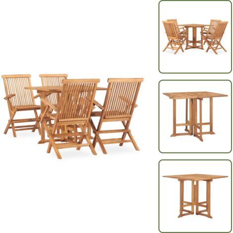 Tavolo pieghevole - vidaXL Set da Pranzo da Giardino 5 pz Pieghevole in Massello di Teak - Sedie pieghevoli
